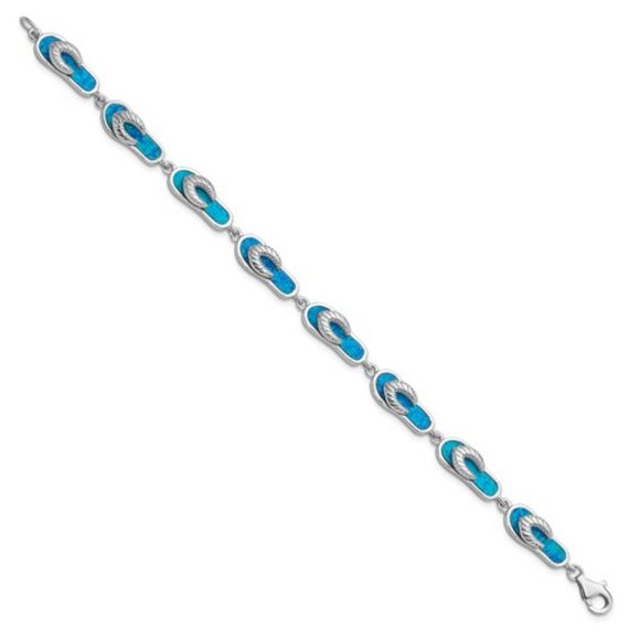 Silver created blue opal Flip Flop Bracelet - Picture 3 of 3